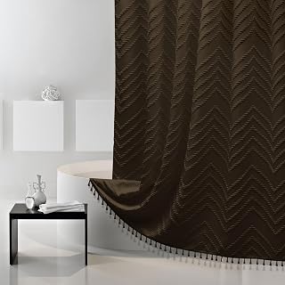 Brown Shower Curtain Fabric Shower Curtain for Bathroom 72 x 72 Tufted Chevron Textured Striped Modern Farmhouse Minimalist for Bathroom