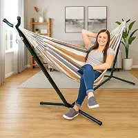 Suporte para Rede de Descanso, Estrutura de Aço, Preto, 150x100x115cm, 6 Níveis de Altura, Capacidade 150kg, com Ganchos e Travas