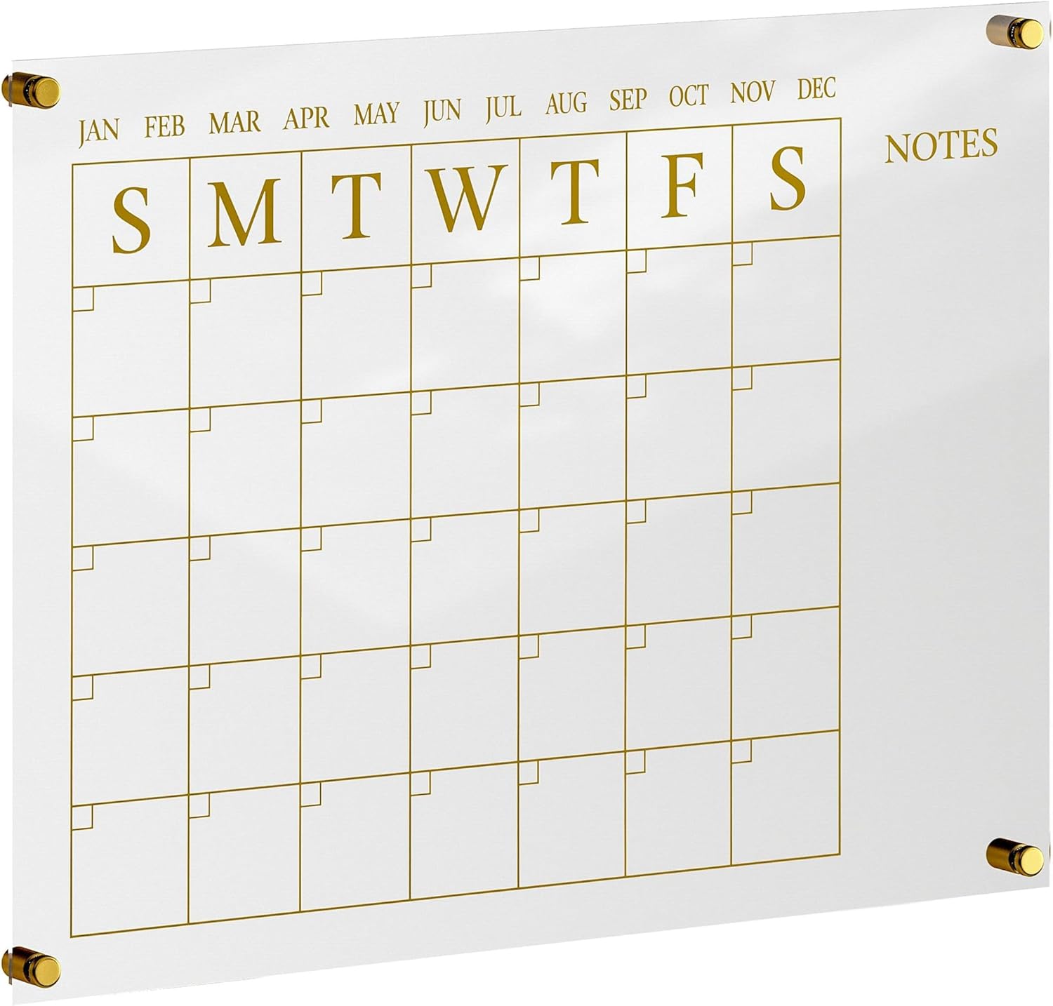 Martha Stewart Grayson Acrylic Wall Calendar with Notes with Dry Erase Marker and Mounting Hardware, 24" x 18", w/Gold Print