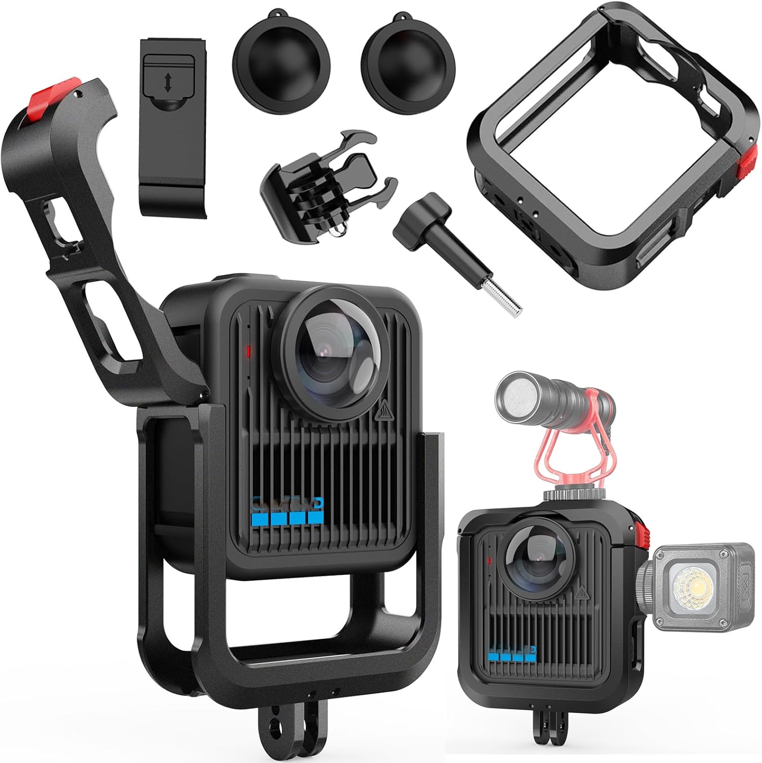 Protective Cage for GoPro Max2,Quick-Release Aluminum Alloy Frame Kit with Lens Protection Cover, with Cold Shoe Mount, Can Connect to a Tripod, Selfie Stick (Max2 Frame + Battery Cover)