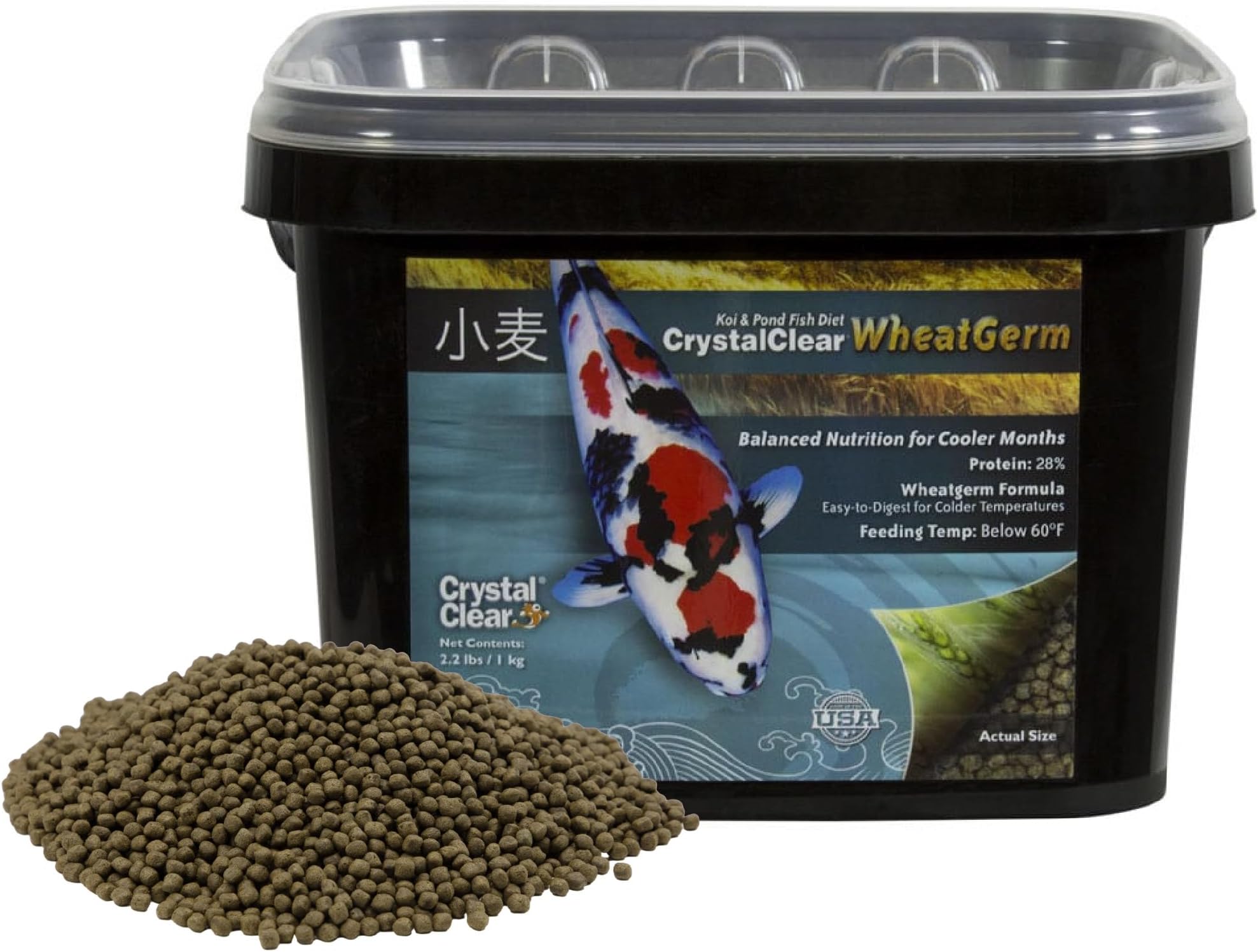- CrystalClear WheatGerm Fish Food—Protein-Rich Floating Pellets for Cold Freshwater Ponds, Ideal in Cooler Spring & Fall Seasons - 2.2 Pound Bucket
