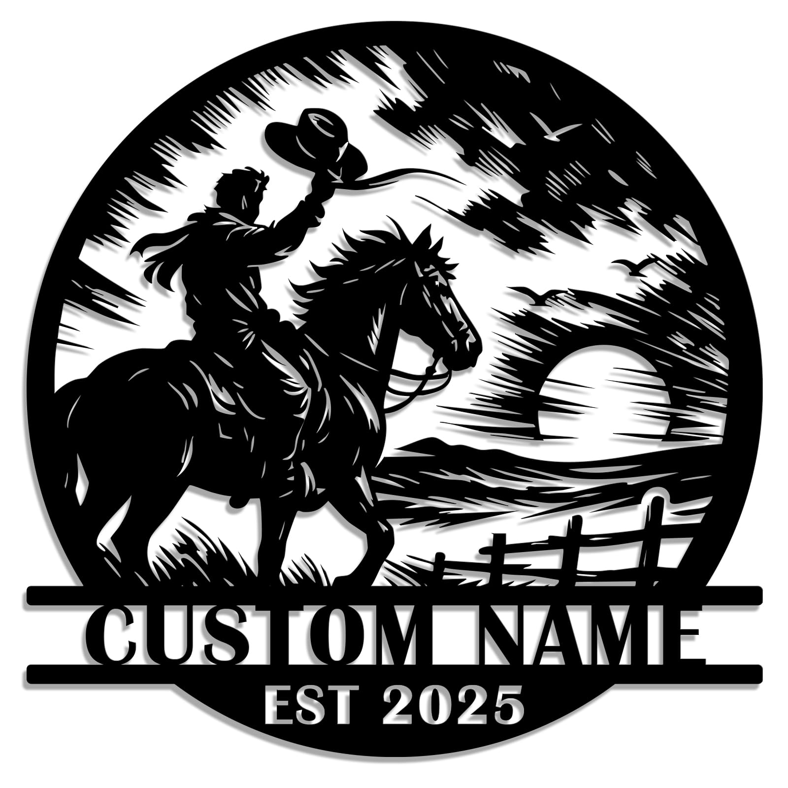 Personalized Cowboy & Cowgirl Metal Sign – Custom Western Horse Riding Wall Art – Rustic Ranch Decoration for Farmhouse, Barn, or Outdoor Spaces (Style-3)