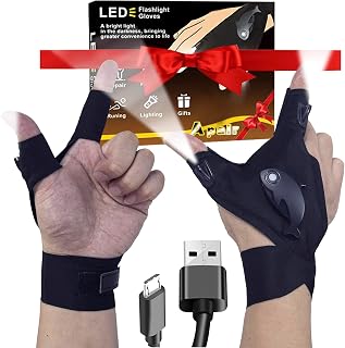 2PCS Rechargeable LED Flashlight Gloves for Men,Unique Mens Gift for Fathers Day/Birthday/Christmas Mens Gift Ideas Cool Gadgets for Dad,High-tech Work Gloves with Lights on Fingertips for Him/Husband