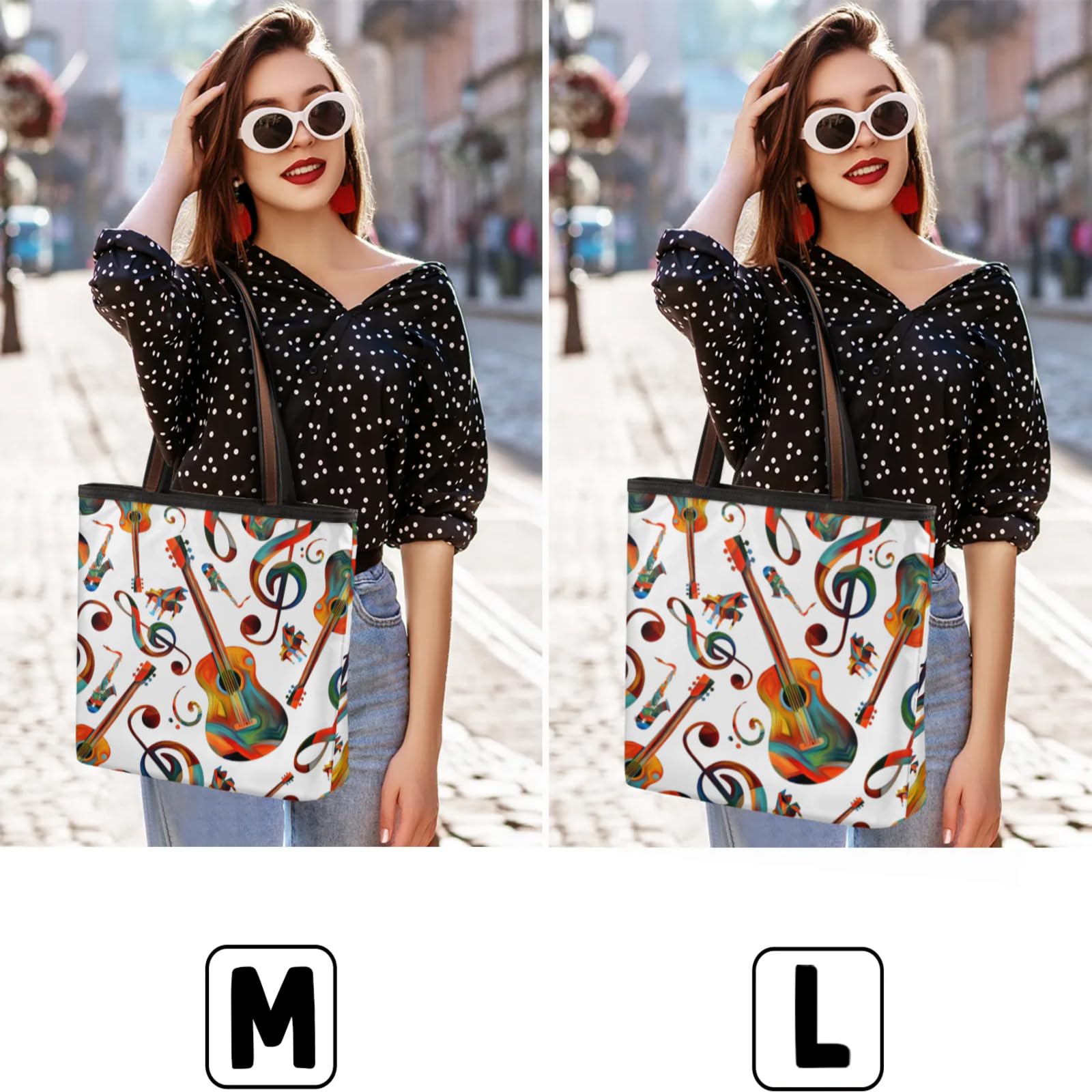 Painted Guitar Notes Tote Bag Multi Pocket Zippered Beach Bag Lightweight Waterproof Handbag for Women Men Work Gym Travel Swimming Yoga Grocery Shopping L