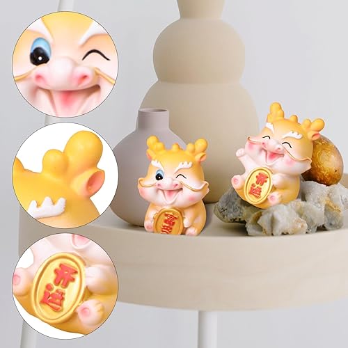 Miniatura 6 de BESPORTBLE 4 figuras de dragón de año nuevo chino 2024, estatua dorada del dragón del zodiaco chino 2024 año del dragón colección de decoraciones de