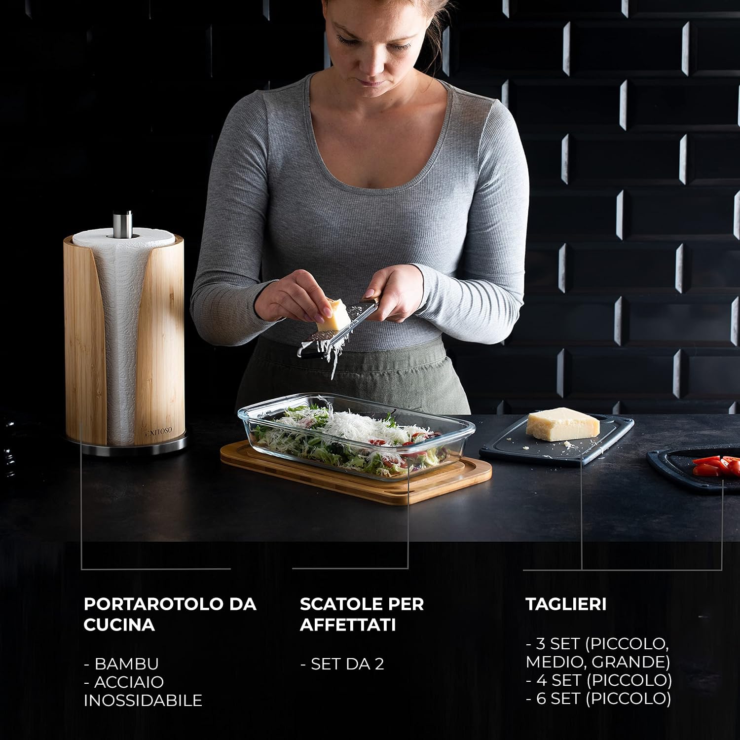 Portarotolo Da Cucina In Legno - Antiscivolo, Per Scottex O Filo, Da Terra, 31.5x13 Cm - Foto 4