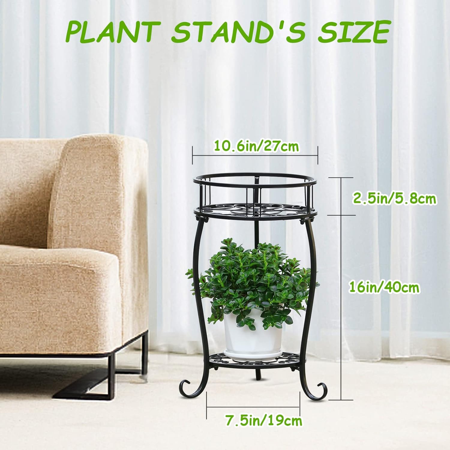 Potted Plant Stand 2 Tier Metal Flower Pot Stand Anti-Rust Heavy Duty Plant Holder Shelf for Home Indoor Outdoor