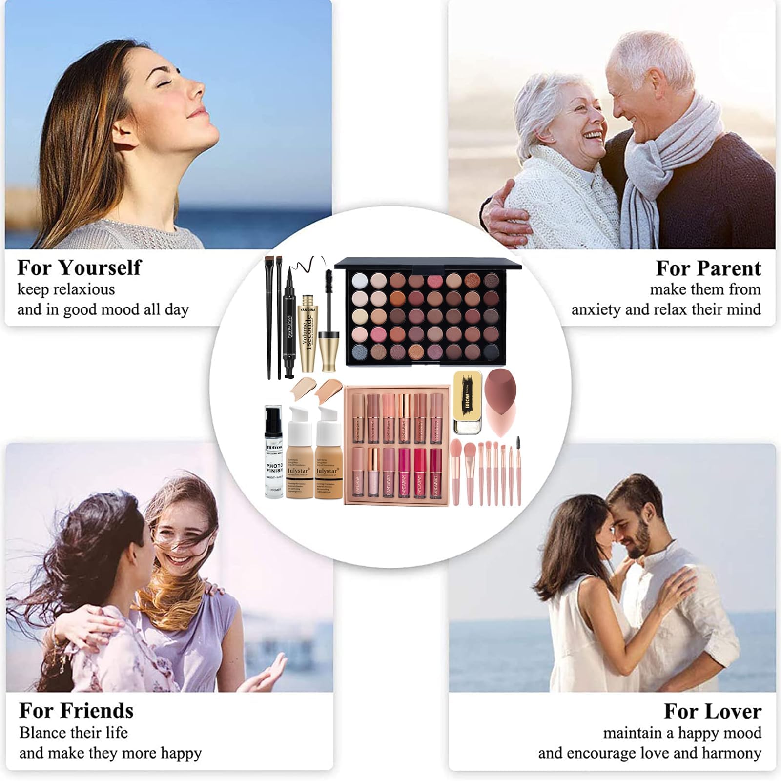 SONGQEE All in One Makeup Kit, enthält 40 Farben Lidschatten Palette, Foundation & Face Primer, Lippenstift Set, Augenbrauen Seife, Makeup Schwamm, Geschenk Set für Frauen