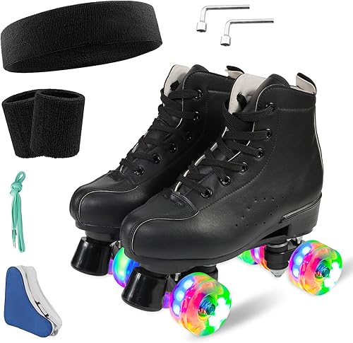 Miniatura 7 de Wiwiy Patines de Rodillo para Mujeres y Hombres - Cuatro Patines de Cuatro Ruedas Brillantes Ajustables para Uso en Interiores y Exteriores