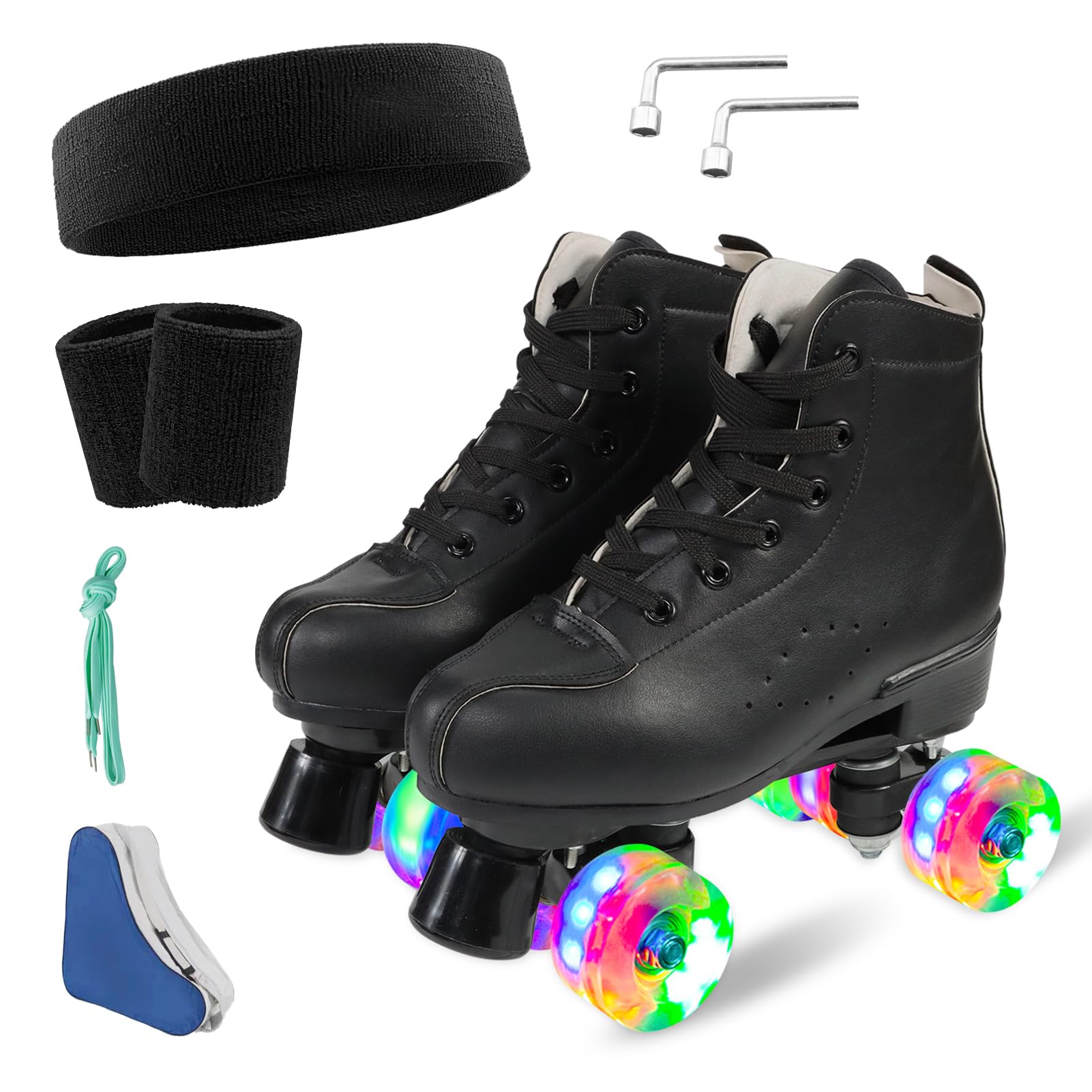 Wiwiy Roller Skates for Women and Men - Adjustable Four Shiny Wheel Skates for Outdoor Indoor Use
