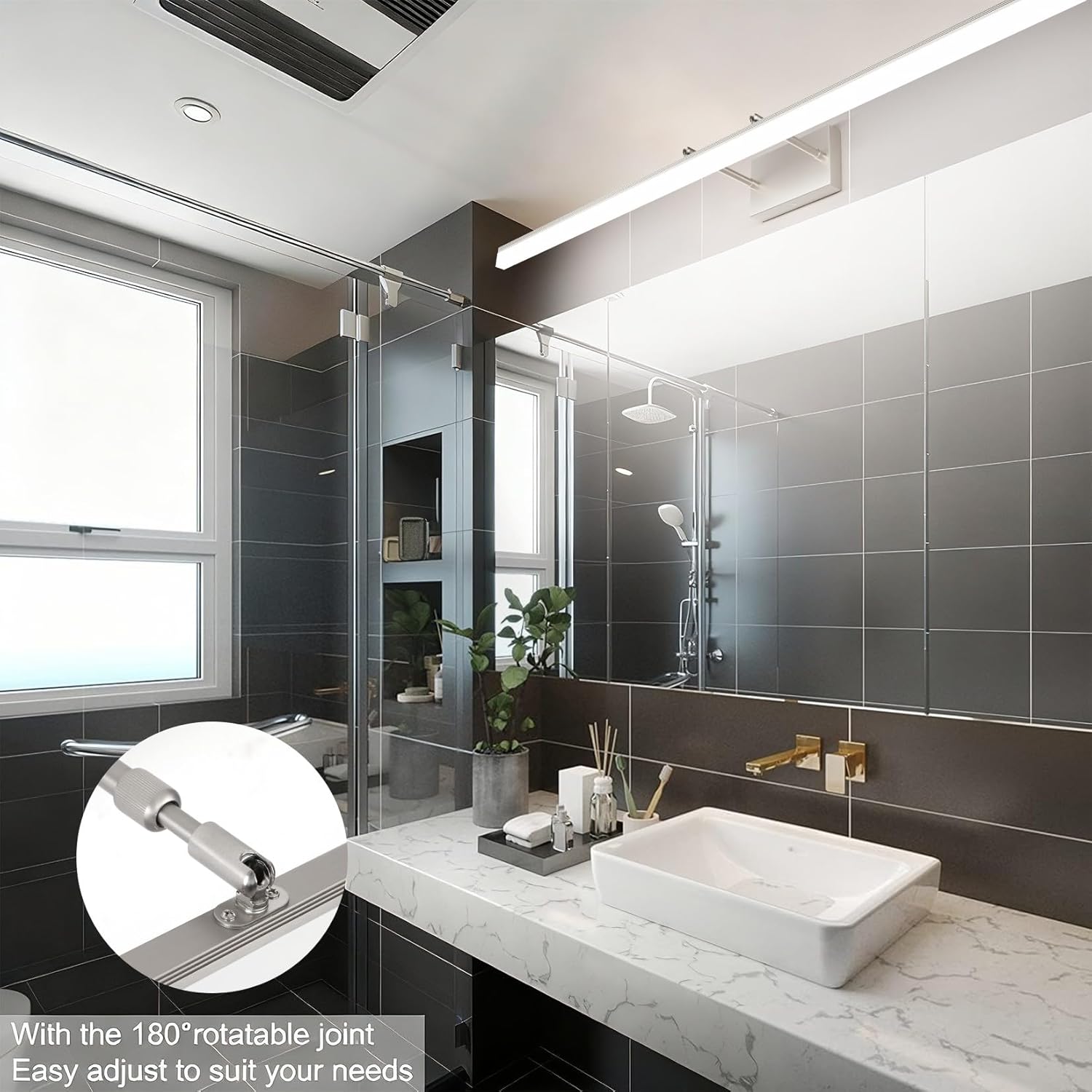 Aipsun 48inch Brushed Nickel Bathroom Llight Fixtures LED Vanity Light Adjustable Modern Vanity Lights Over Mirror Rotatable Lighting 5500K