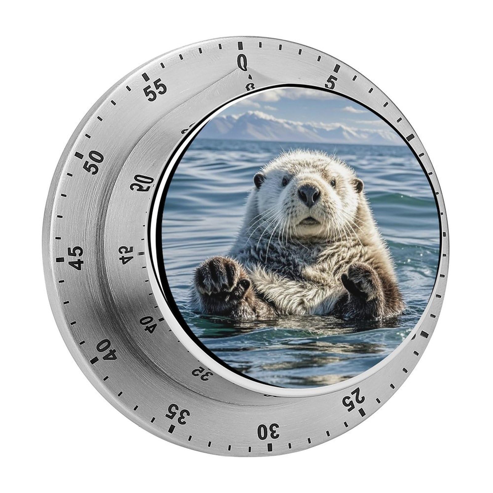 Sea Otter Timer with Loud Alarm Precision 60 Minute Wind Up Timer Portable Manual Countdown Timers Exquisite Stainless Magnetic Kitchen Timers for Cooking Chef Clock