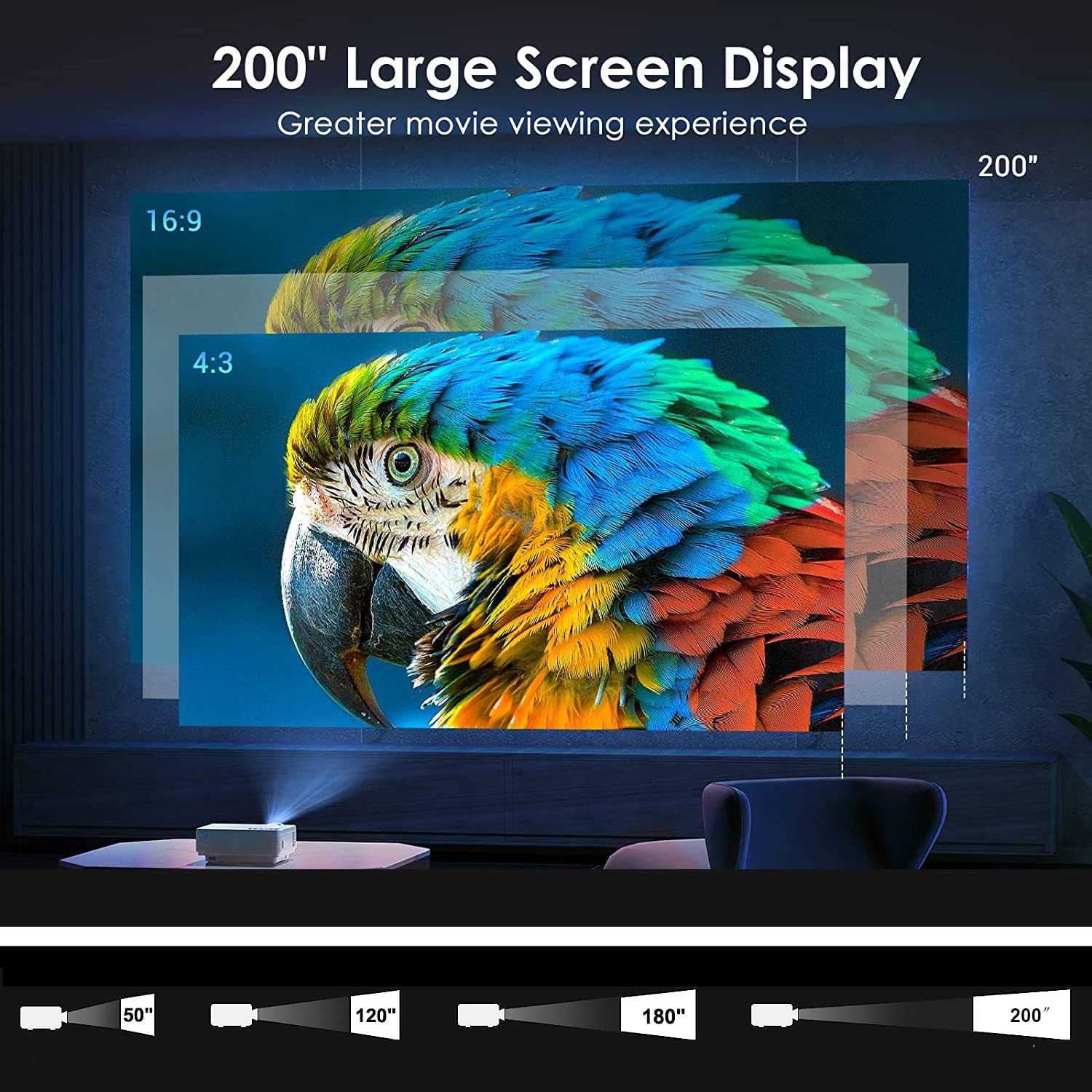 BIGASUO BGP34 Projector screen size display