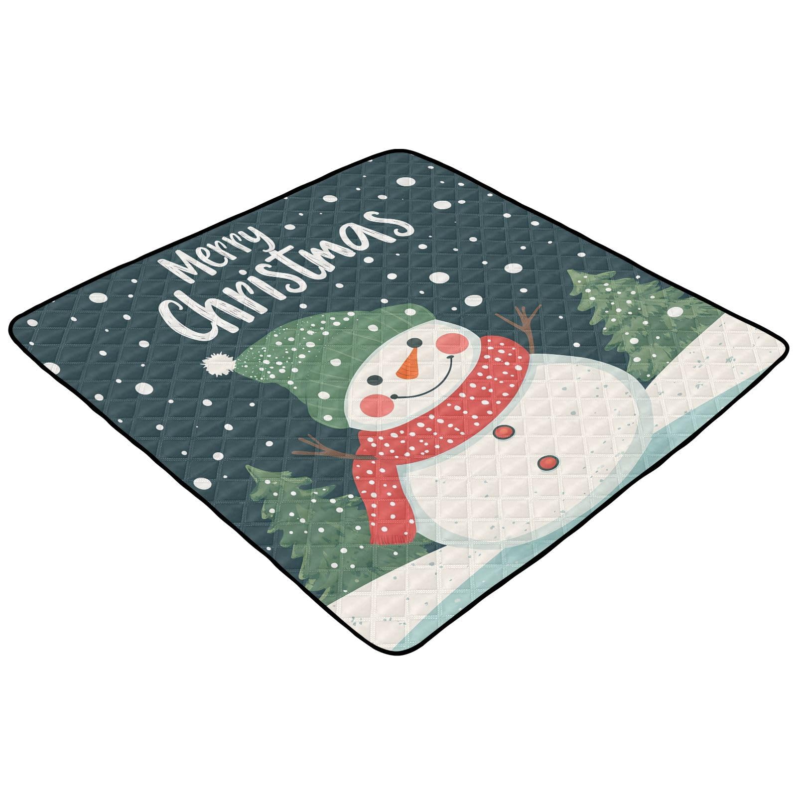 BOESI Doodle Cute Snowman Pattern Baby Play Mat, 50“ X 50” Washable Folding Crawling Mat, Baby Floor Mat, Soft, Thick, Non-Slip
