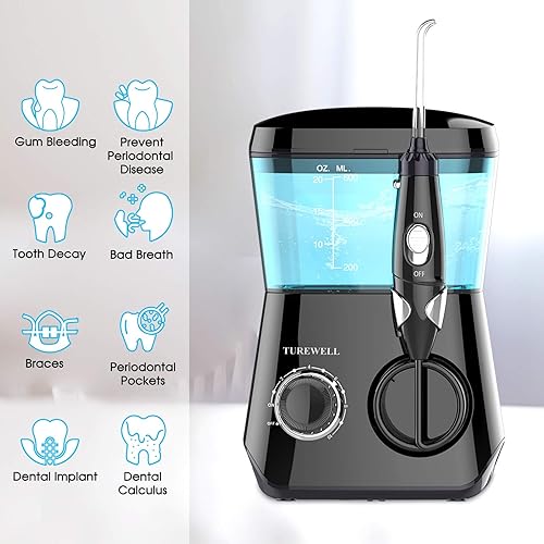 Miniatura 2 de TUREWELL Irrigador bucal con hilo dental de agua limpiador dental de dientes de agua de 203fl oz 10 presión ajustable hilo dental eléctrico para