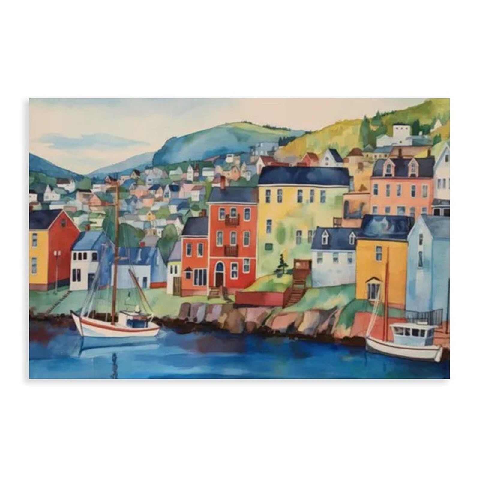 NFFBGFD Colorful Coastal Village Print Canvas Poster Bedroom Decor Landscape Decor Gift 20x30inch(50x75cm)