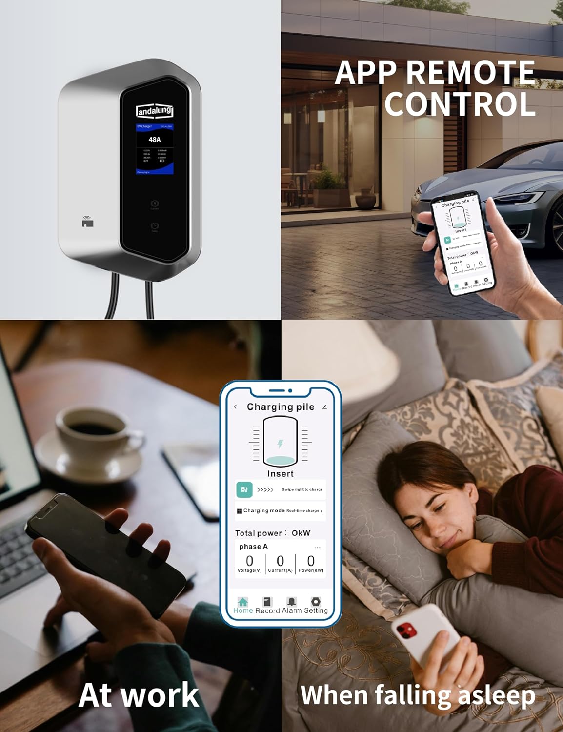 Level 2 EV Charger, Wallbox with APP Control, 48A, NEMA 14-50 Plug, J1772 Connector & Tesla NACS Adapter, Z21 RFID Card, 25ft Cable
