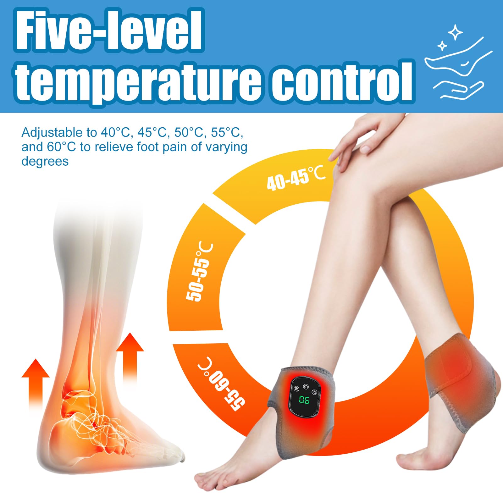 Foot Massager, Wireless 3-in-1 Foot Revive Massager with 3 Vibration Modes & 5 Heat Levels, Portable Heated Ankle Wrap for Both Father and Mother (2pcs) — view 3