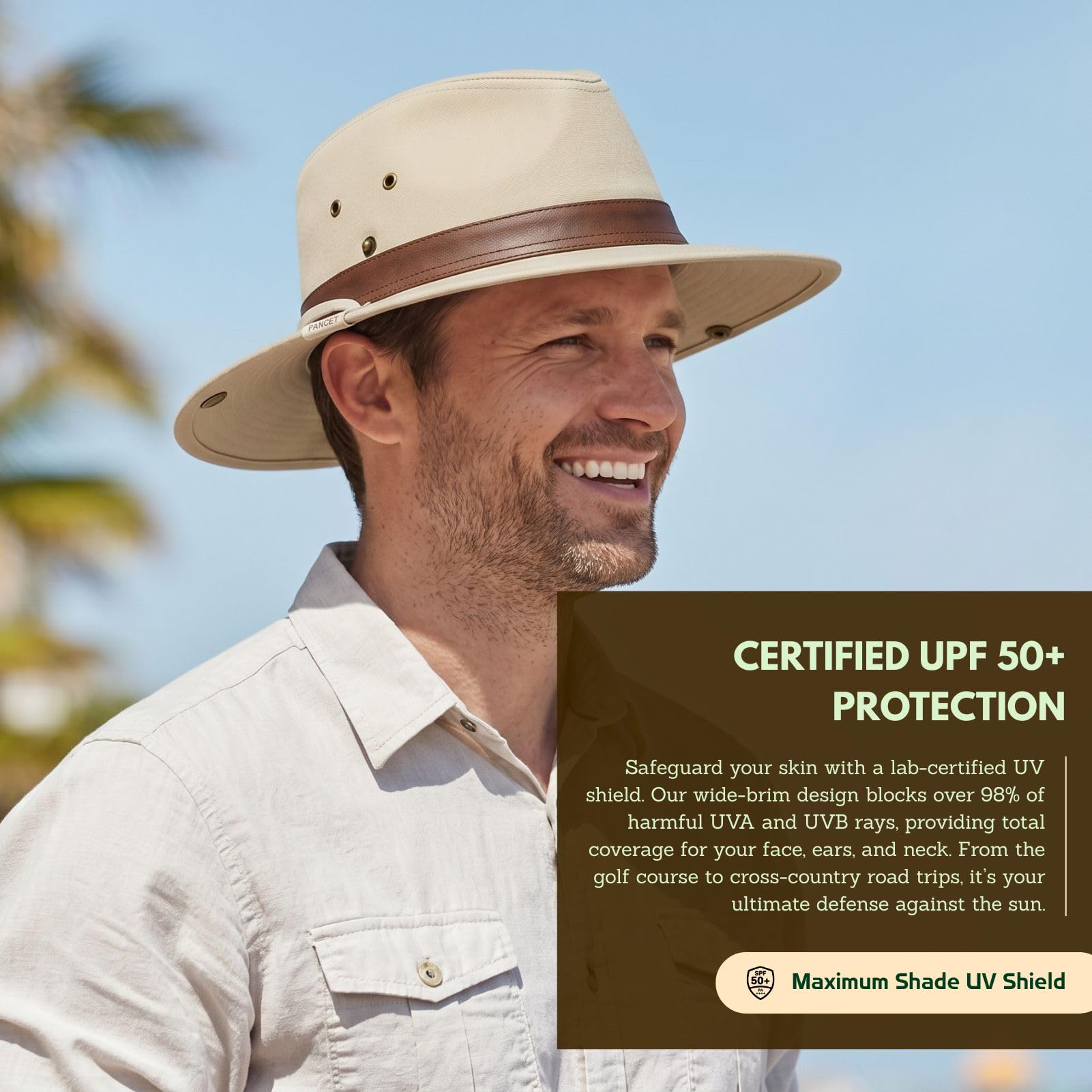 Comhats Cappello da safari fedora australiano UPF 50, in cotone, unisex, protezione UV, per pesca, escursionismo, passeggiate, cappello estivo