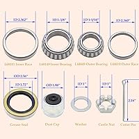 Vista 2 de Kit de cojinete de eje de remolque de barco L68149 L44649 con cubiertas antipolvo de remolque de 1.98 pulgadas, sellos de grasa de 171255TB, tuercas