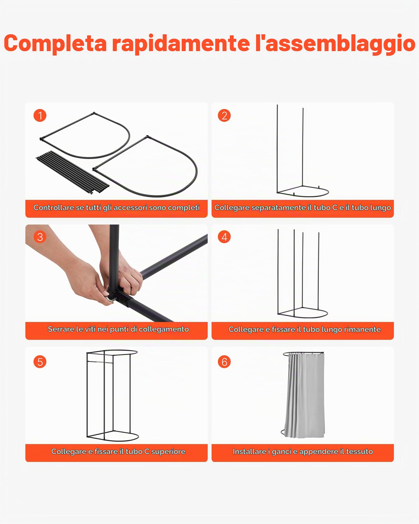 VEVOR Camerino di Prova da 100 x 95 x 200 cm Spogliatoio Portatile Mobile con Tende Spesse in Poliestere, Tenda Ombreggiante e Gancio, per Boutique, Sartorie e Spazi Esterni, Nero e Grigio-Bianco