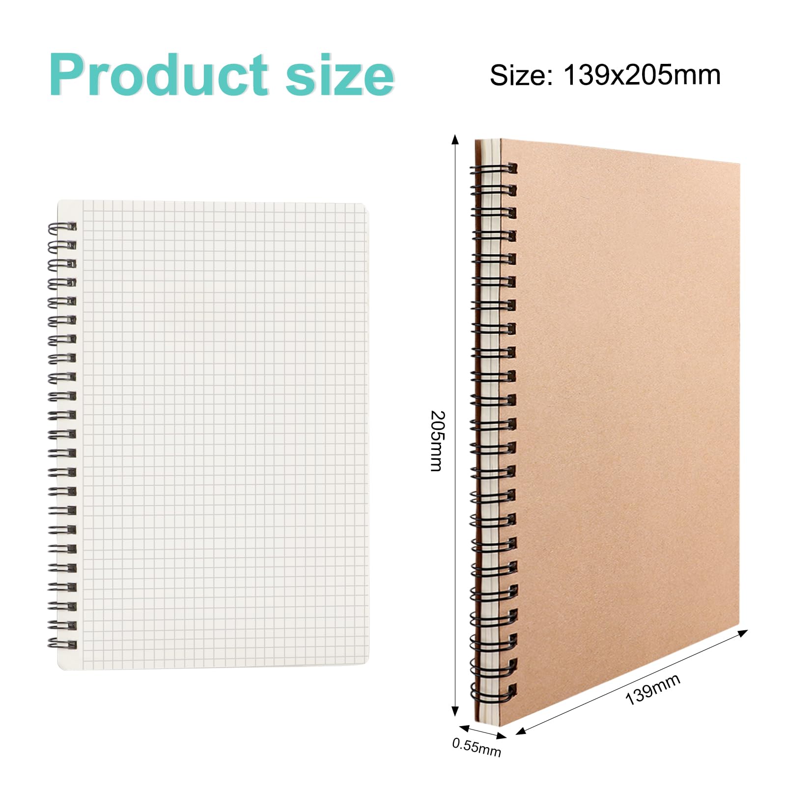 ZTVOWTO 4 Packs Kraft Cover Spiral Notepad A5 Grid Reporters Notebook Grid Paper 120 Pages/60Sheets Note Pad for Travel School and Office - Image 3