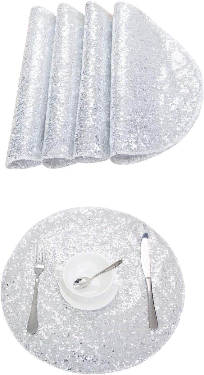 Sequin Placemats Set of 4, HeatResistant Dining Table Mats