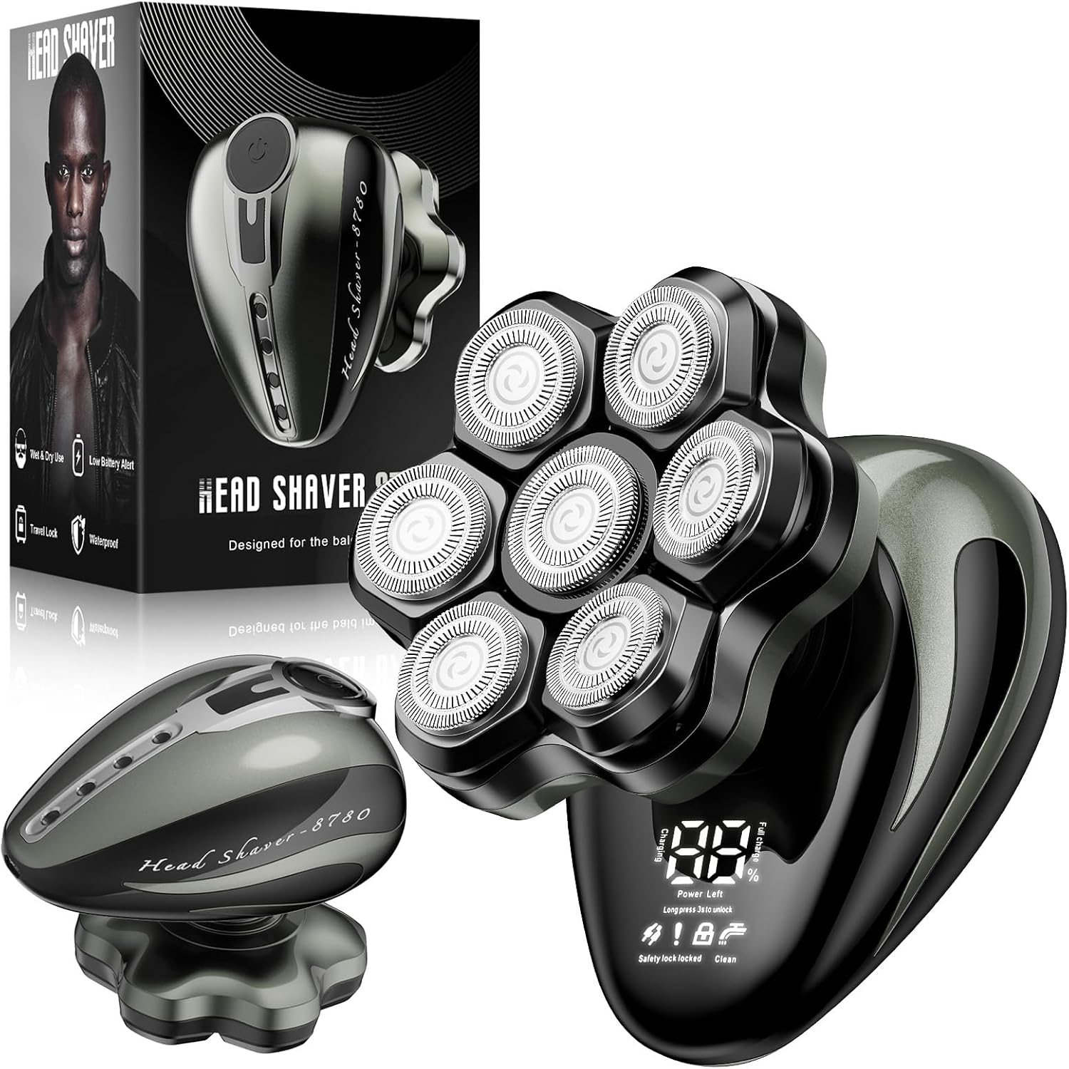 Head Shavers for Bald Men: 𝟕𝐃 𝐁𝐚𝐥𝐝 𝐇𝐞𝐚𝐝 𝐒𝐡𝐚𝐯𝐞𝐫𝐬 𝐟𝐨𝐫 𝐌𝐞𝐧 - Waterproof Wet or Dry Electric Razor - Smart LED Display / 90-Min Runtime/Type-C - Classic Motorcycle Helpful