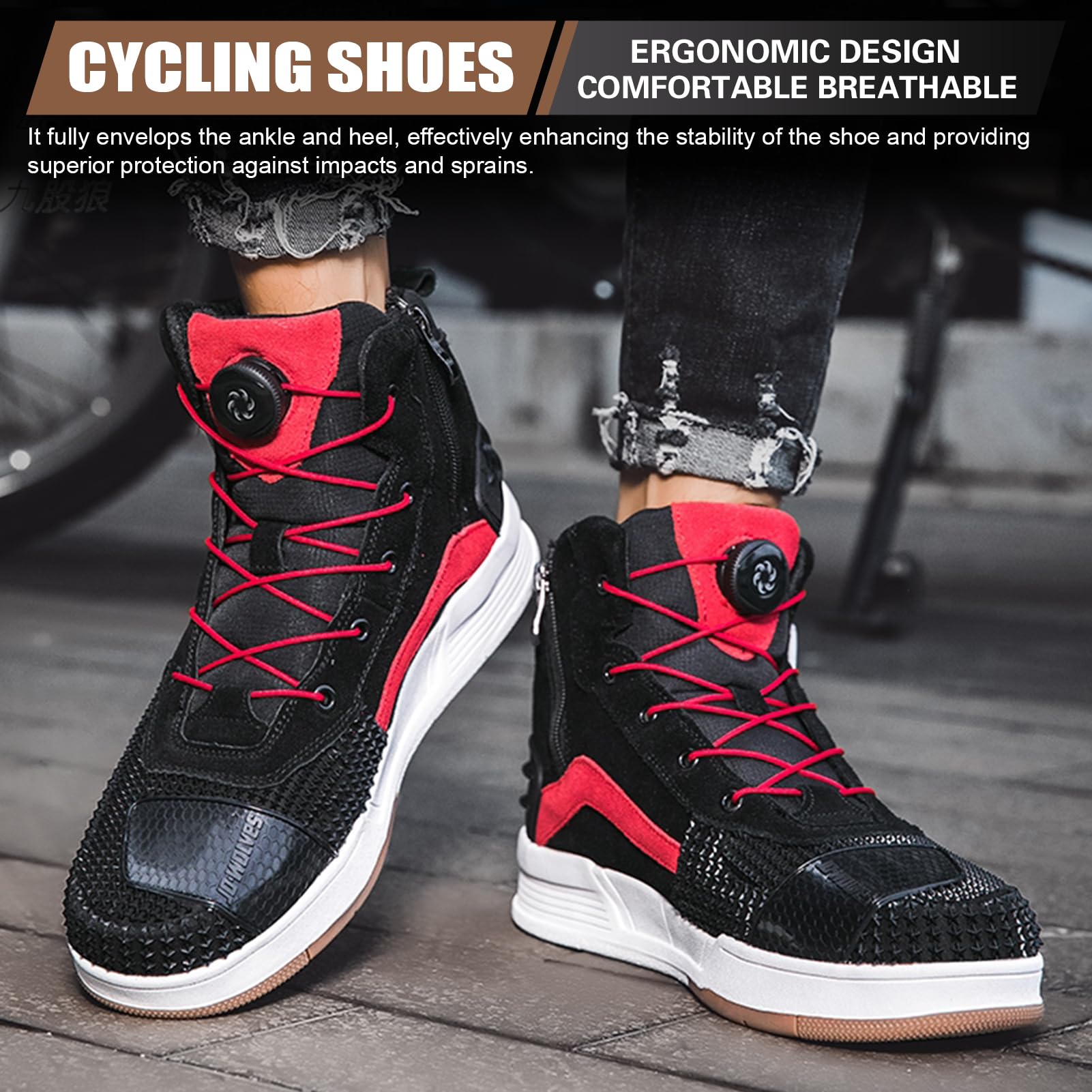 Scarpe da Moto Unisex, Stivali Motocross per Uomo e Donna, Sneaker Moto con Rinforzo alla Tallone, Scarpe da Ginnastica Protettivi Antiscivolo Attrezzatura da Guida