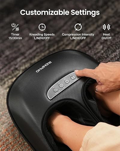 Miniatura 3 de RENPHO Máquina masajeadora de pies con calor, 3 modos y niveles de compresión de aire, masaje shiatsu de pies para fascitis plantar y neuropatía,