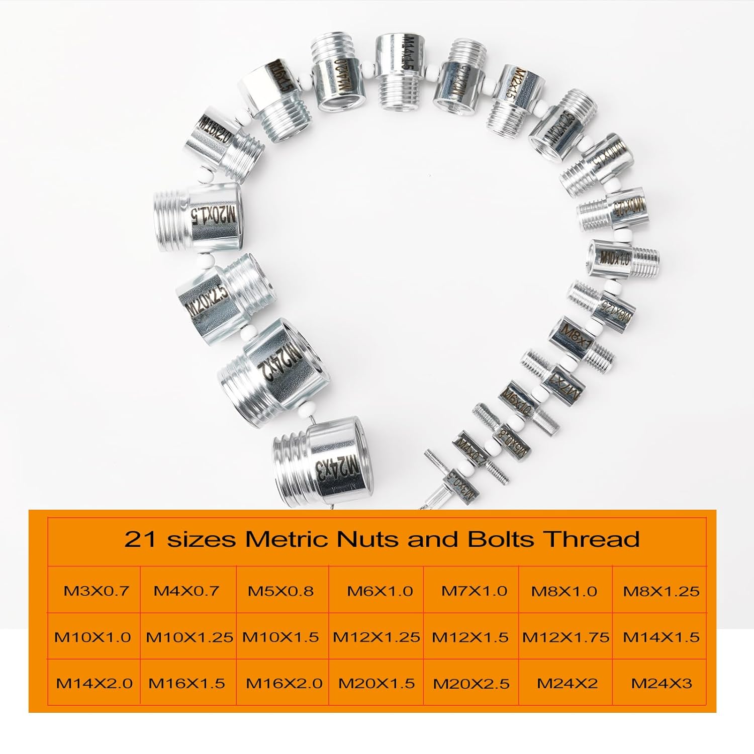 Nut and Bolt Thread Checker, Thread Checker Standard and Metric, Bolt Size and Thread Gauge, 45 Male/Female Identifier Gauges (24 Inch & 21 Metric)