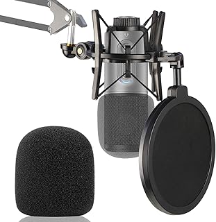 ATR2500X Mic Shock Mount with Pop Filter and Foam Windscreen to Reduce Vibration Noise for Audio-Technica ATR 2500X and ATR2500 USB Condenser Microphone by YOUSHARES