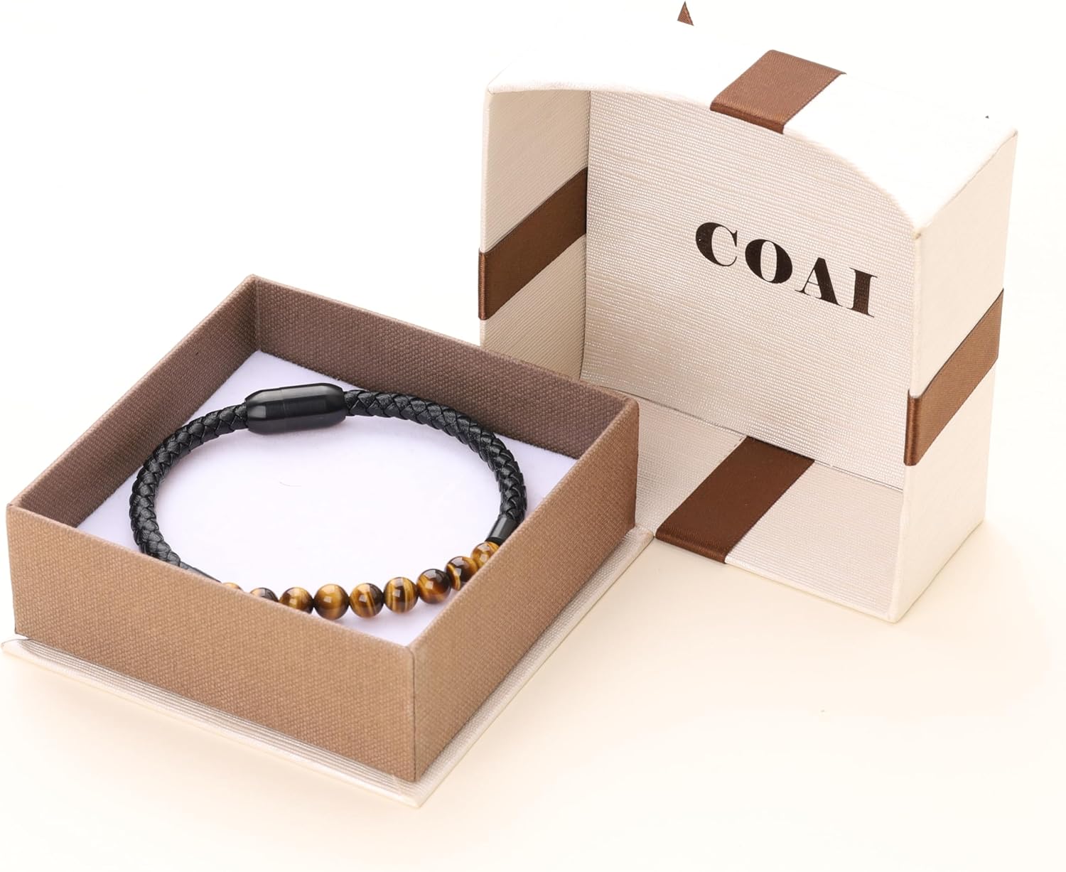 COAI Men's Crystal Bracelet, Stone Beaded Leather Bracelet for Men - Image 6