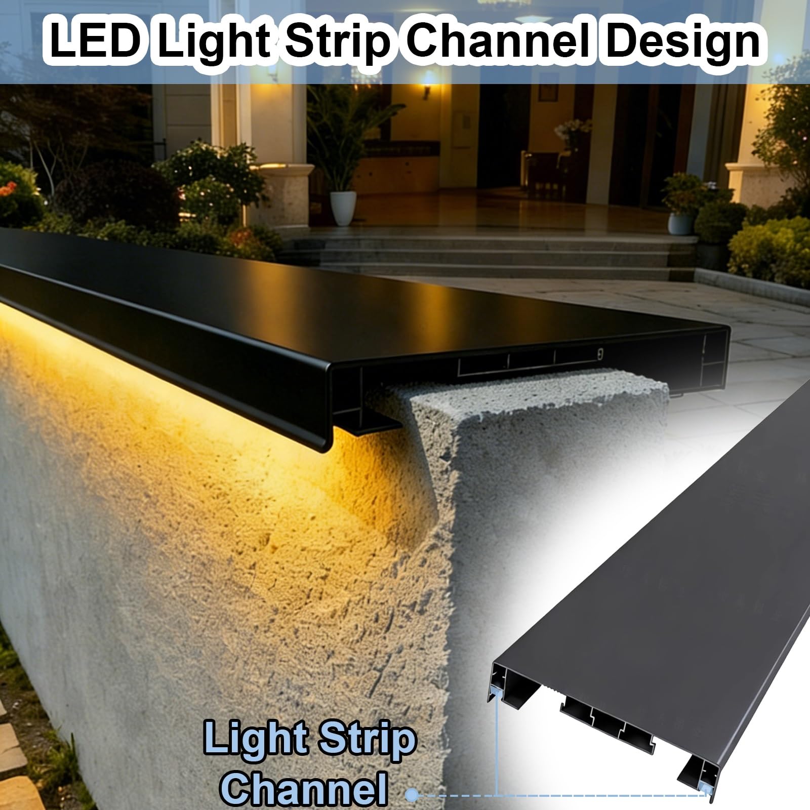 Wandschutzkappe aus Metall mit LED-Lichtstreifenkanälen, Wandabdeckplatte für Balkon, Hof, Deck, Terrasse, Garten, langlebige Wandverkleidung