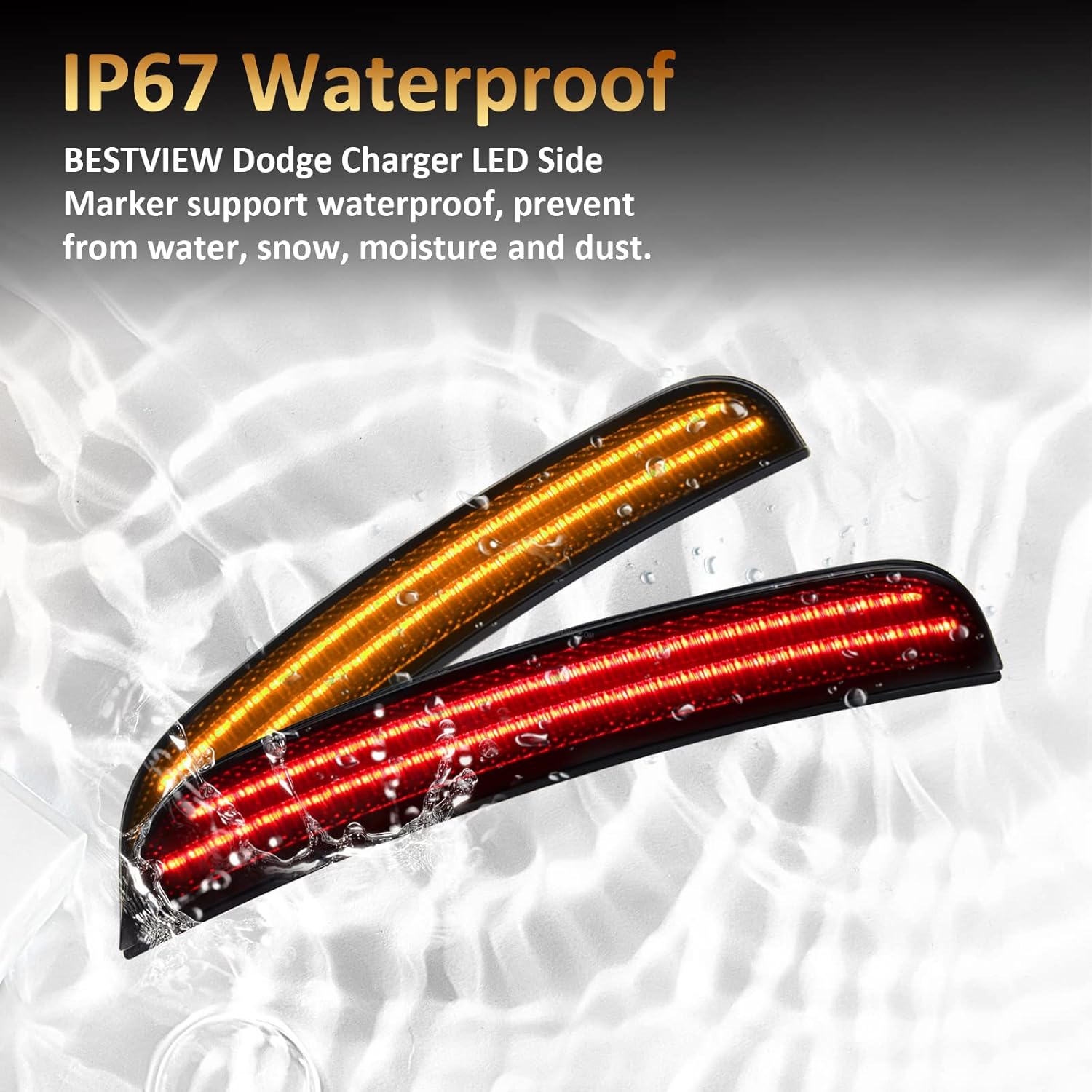 Bestview 4PCS LED Side Marker Lights for Dodge Charger 2015-2023: Amber Front & Red Rear Fender Side Markers, Smoked Lens Bumper Marker Lamps, Waterproof Dodge Charger Side Marker Lights