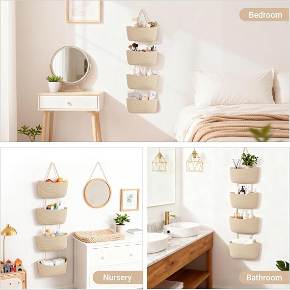 Dahey Over The Door Hanging Basket Storage 4-Tier Woven Wall Basket, Jute