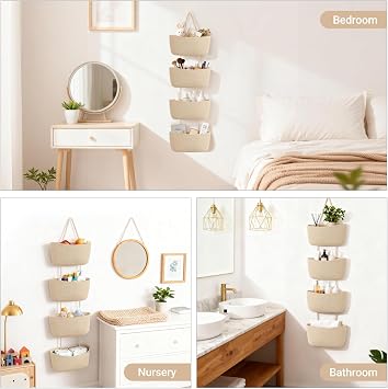 Dahey Over The Door Hanging Basket Storage 4-Tier Woven Wall Basket, Jute