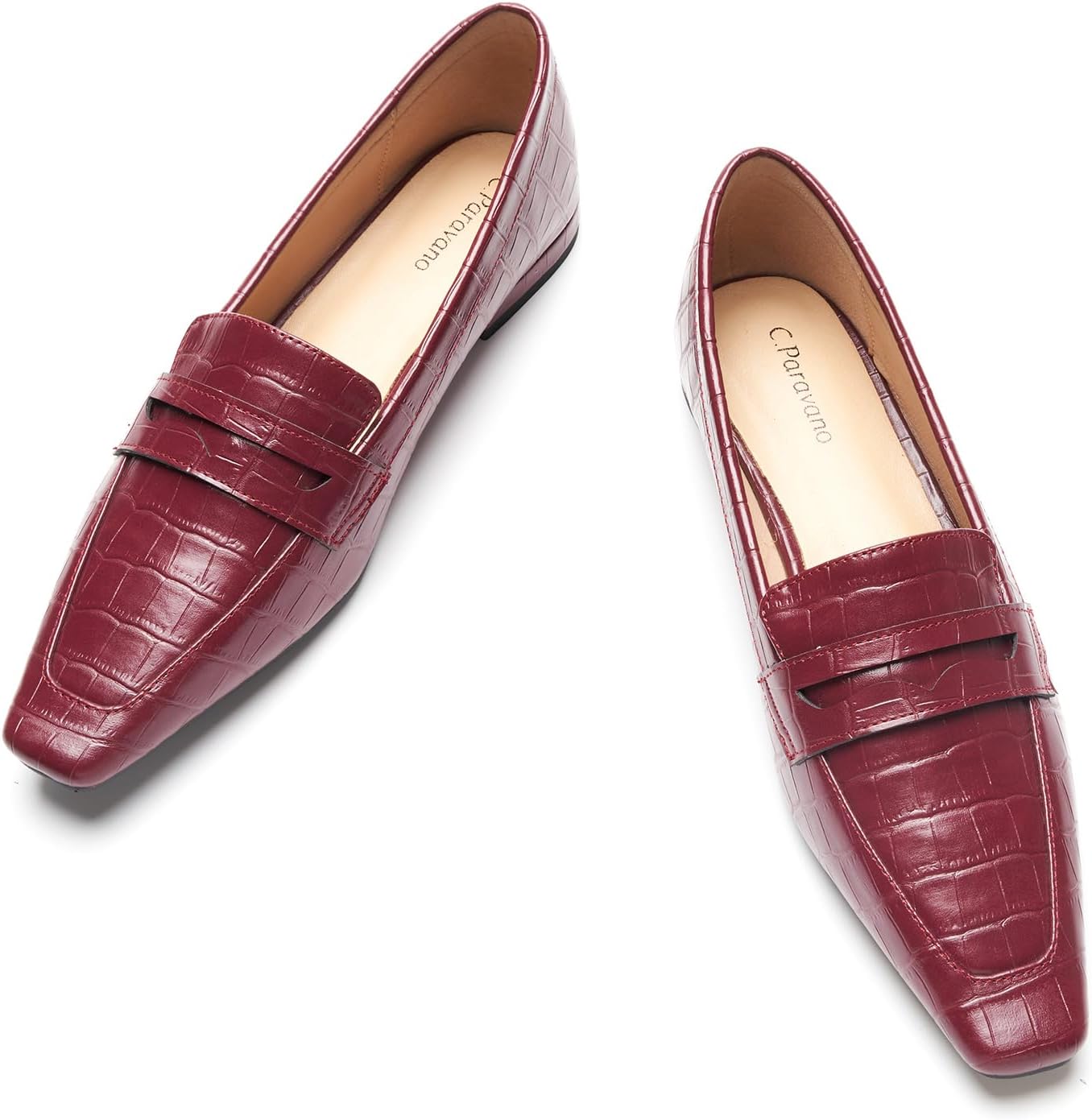 C.Paravano Loafer Women Penny Loafers Flat Shoes for Women Slip On Shoes Crocodile-Embossed