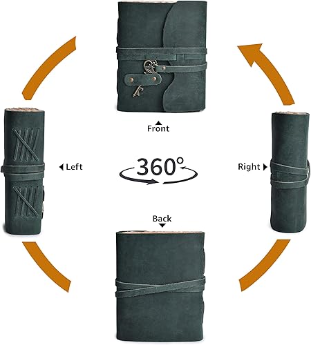 Miniatura 47 de Leather Village Diario, diseño de época, de cuero, unisex, papel tipo antiguo hecho a mano, cierre de llave estilo antiguo, libro de sombras, Verde