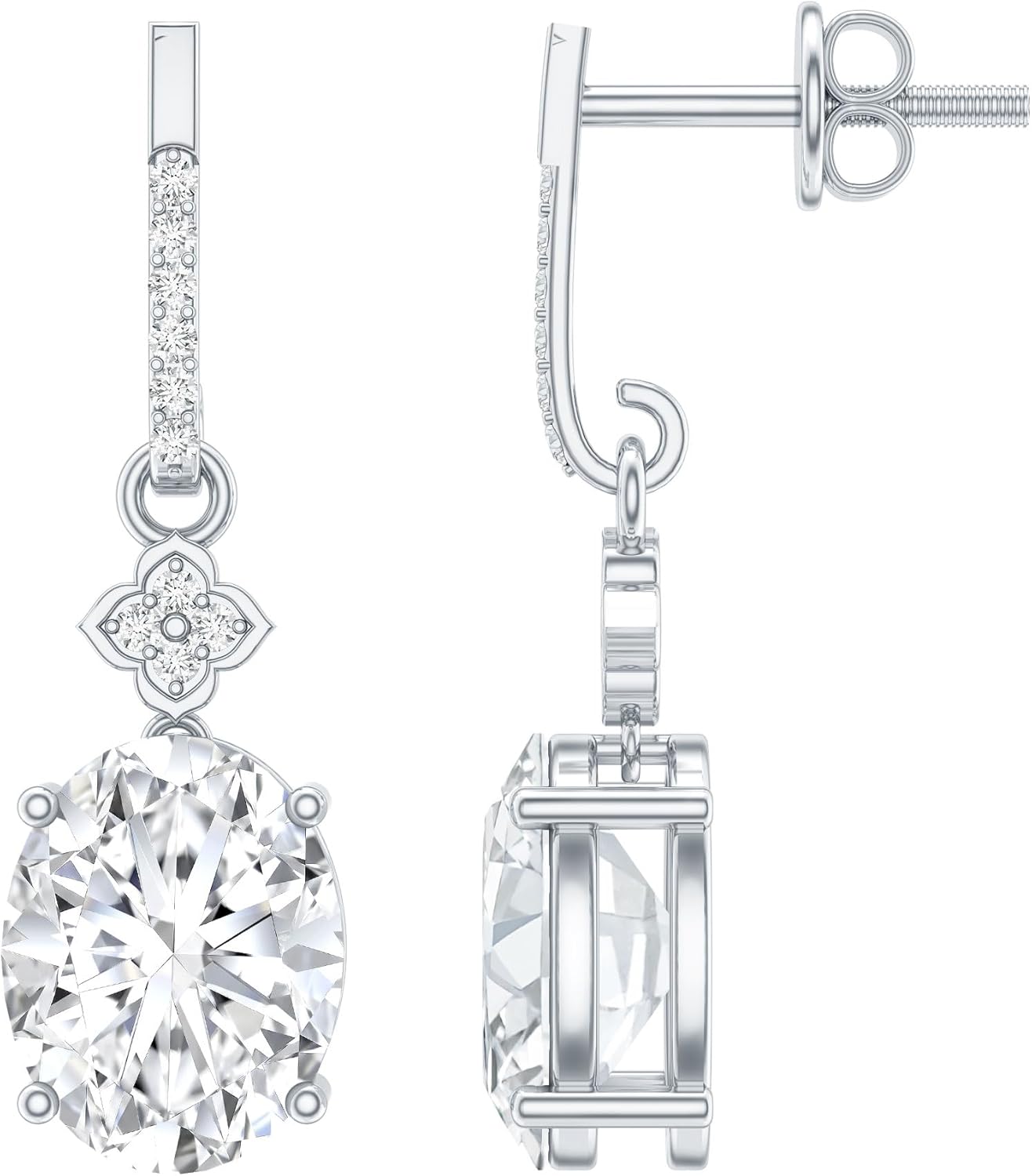 Certified 4 Carat Moissanite Dangle Earrings in Silver, D-Vs1 Quality, Moissanite Bridal Earrings - Ready To Gift
