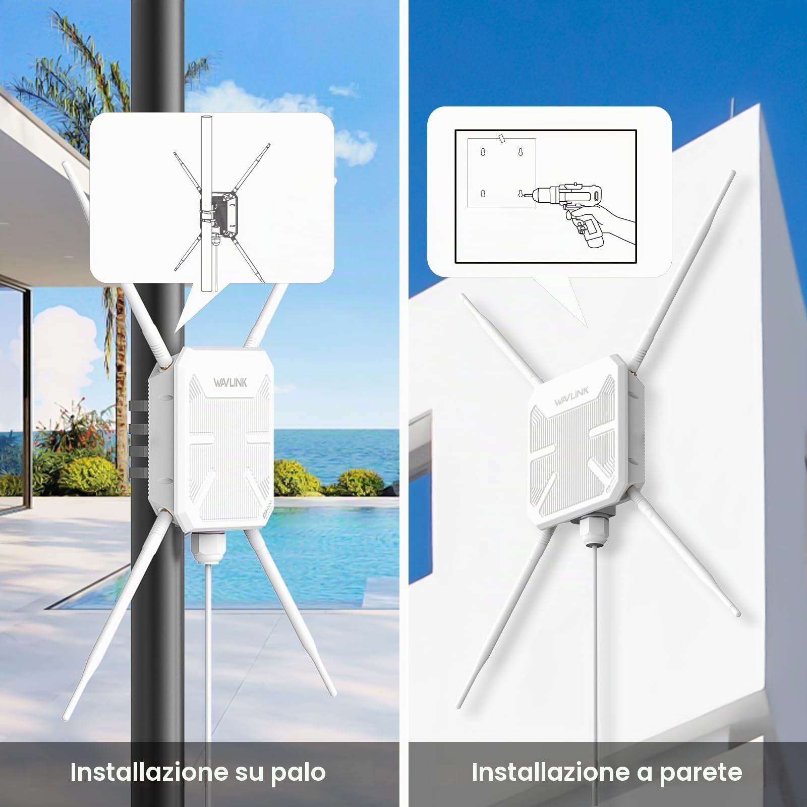 Wavlink AC1200 Ripetitore WiFi da Esterno con Antenna a Lungo Raggio - Amplificatore PoE per Grandi Spazi Remoti