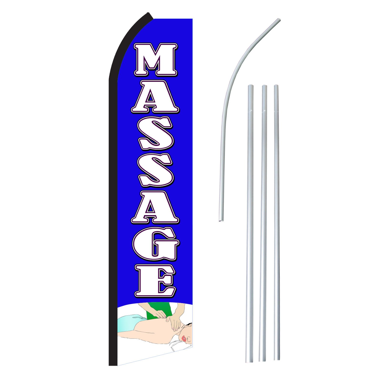 neoplex - "massage" - floppy flappy flutter flag and pole set - includes 12-foot neoplex feather flag with 15-foot aluminum pole (no mount)