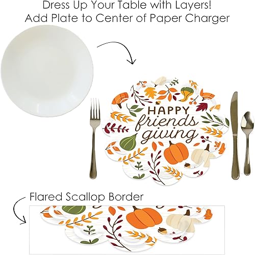 Miniatura 8 de Big Dot of Happiness Fall Friends - Decoraciones de mesa redonda para fiesta de Acción de Gracias, cargadores de papel, ajuste de lugar para 12