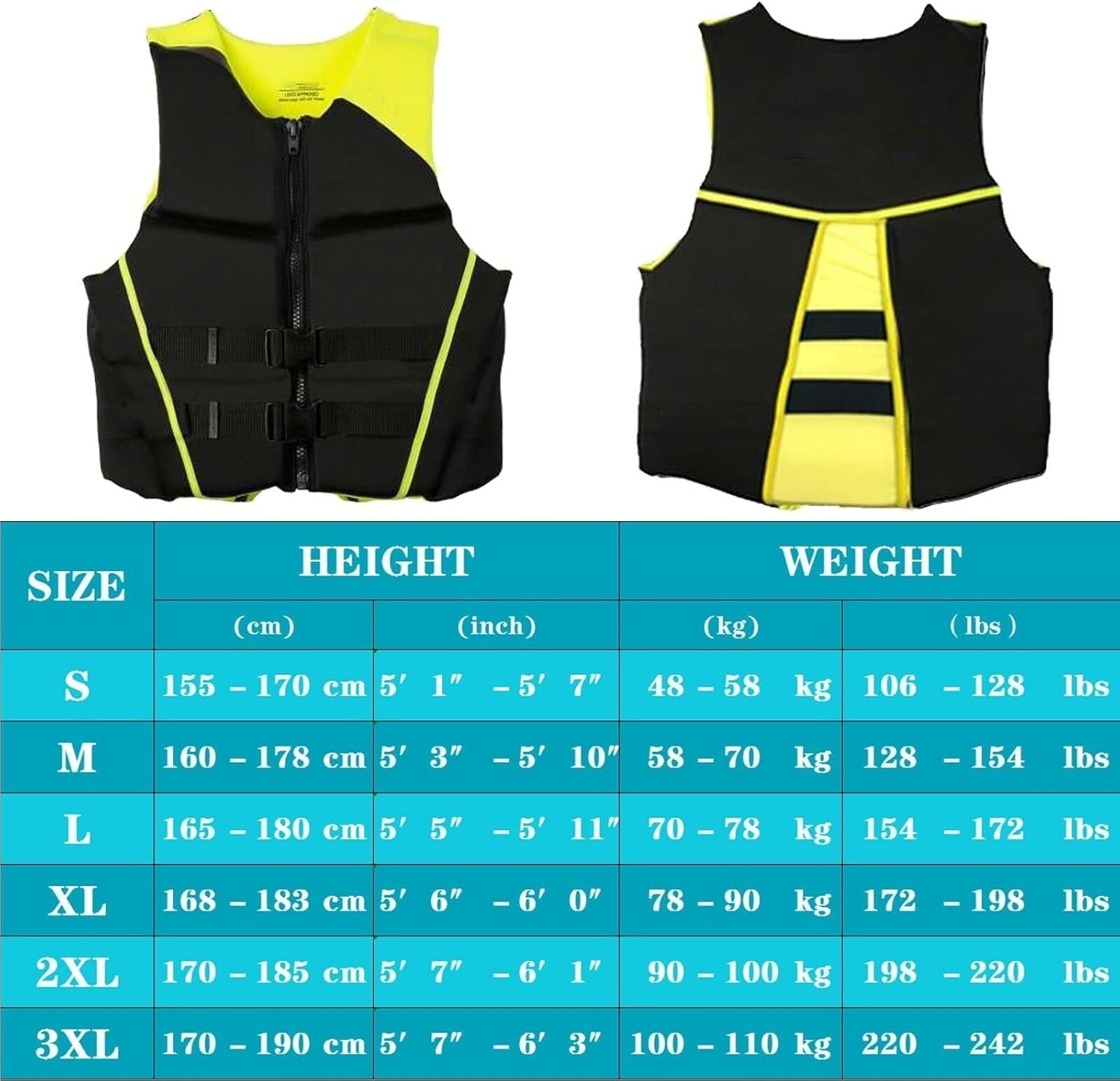 Slim Fit Float Jacket with Adjustable Strap, Neoprene Swim Vest with Smooth Zipper for Surfing Swimming Boating Kayaking Fishing