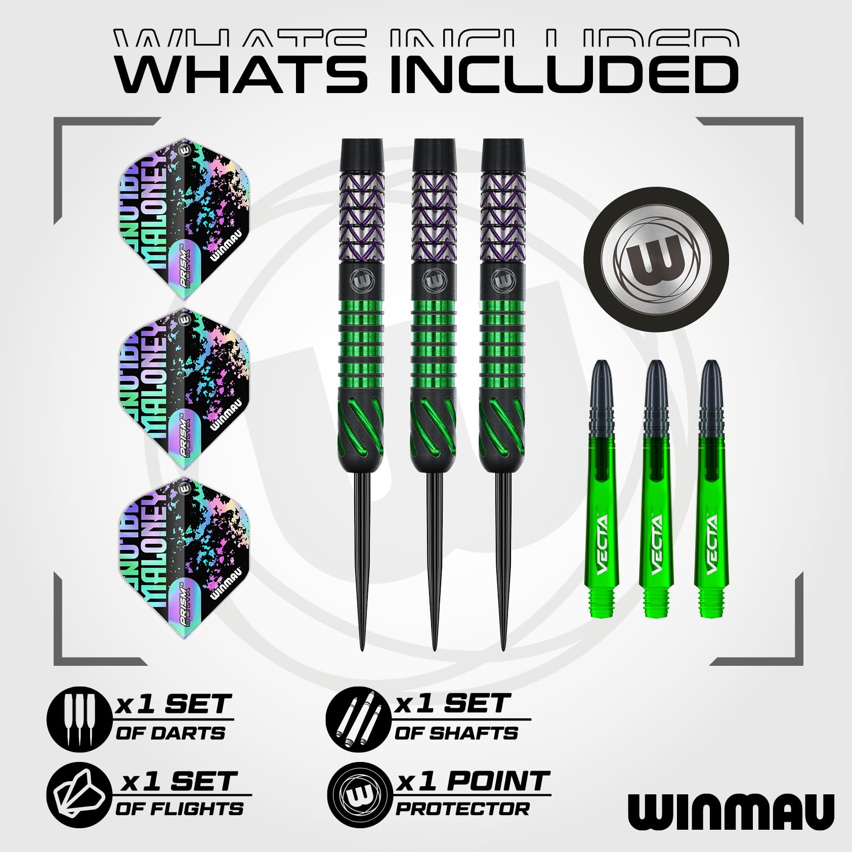 Winmau Profesjonalny gracz, seria Mike Maloney, zestaw rzutek 90% wolframu z lotkami do rzutek i trzonkami do rzutek - dostępny w miękkiej końcówce 16 g i 18 g, waga beczki i metalowa końcówka do