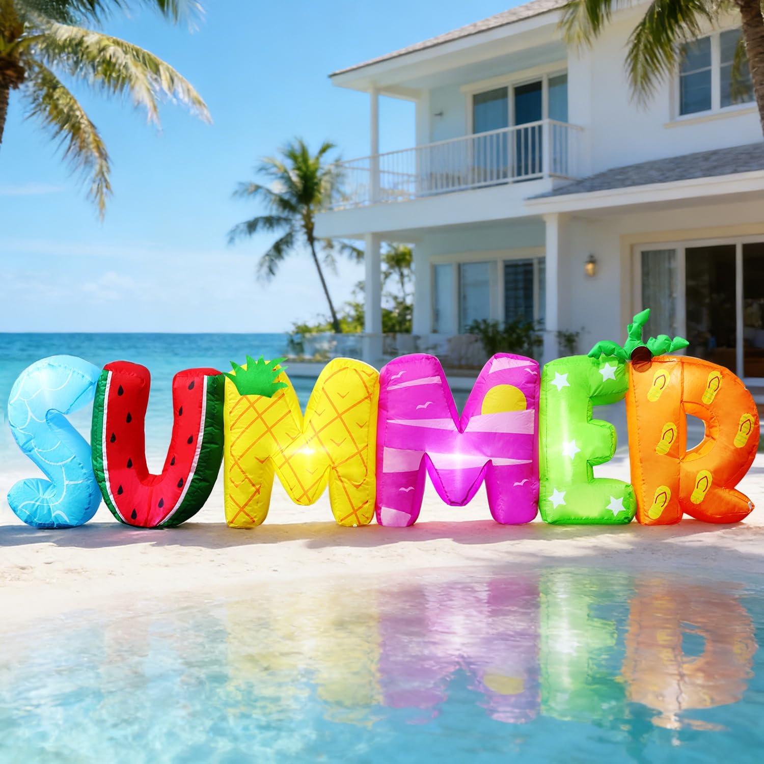 DomKom 8FT Summmer Inflatable Outdoor Decorations, Build-in LED Lights Holiday Blow Up Yard Decoration, for BBQ Holiday Party, Outdoor,Garden, Yard Lawn Décor