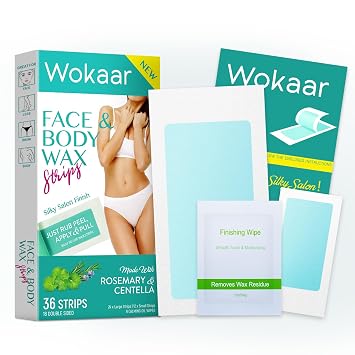 Body Wax Strips | Hair Removal Wax Kit for Women and Men - 42 Count Beeswax & Rosemary Waxing Kit for Legs & Bikini, Underarms, Facial, Eyebrows, Face (24 Body +12 Facial Strip +6 Oil Wipes)