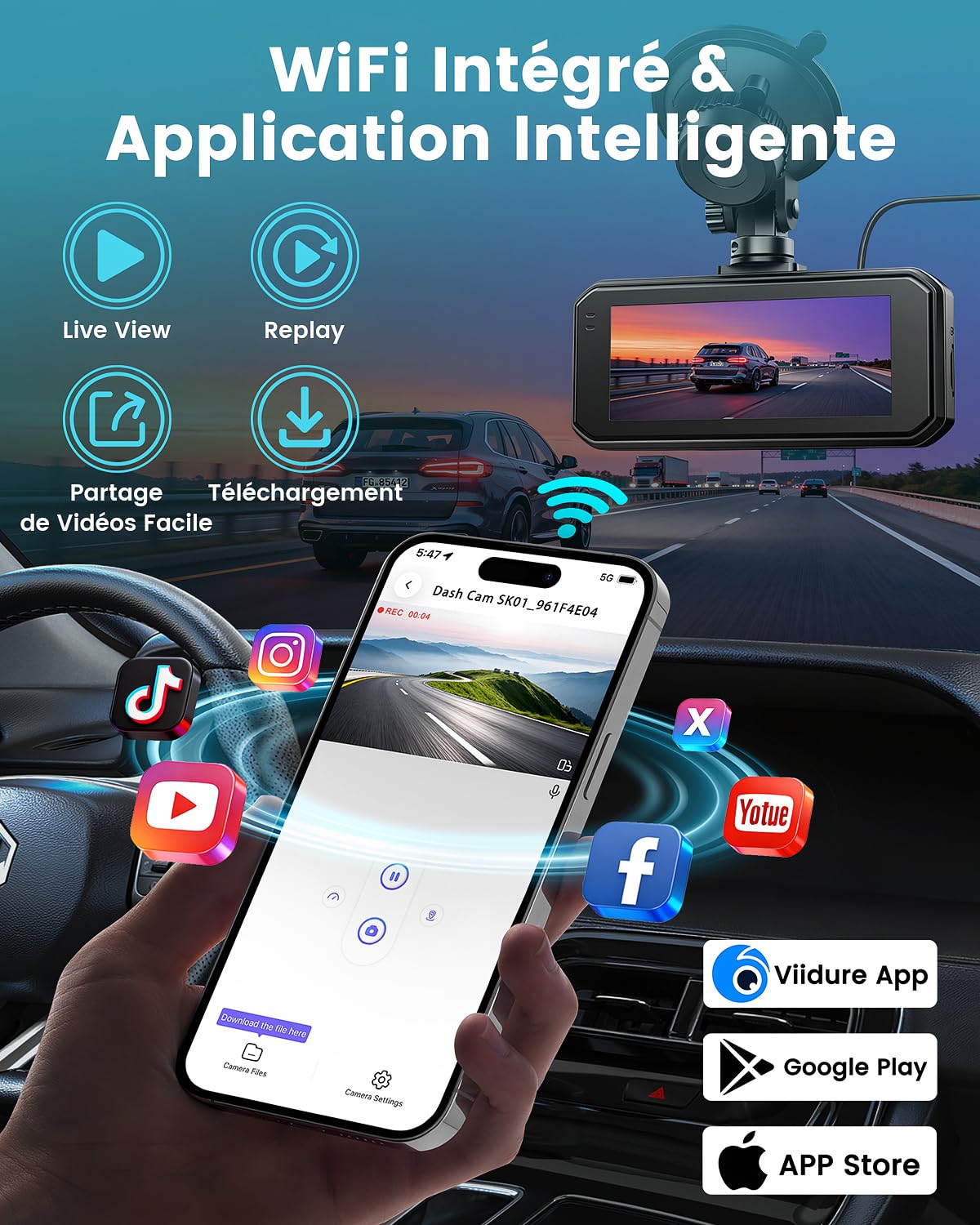Dashcam Voiture Avant Arrière, 4K+1080P Double Caméra WiFi avec Application, Camera Embarquée Voiture IPS 3.18" avec Carte 64Go Gratuite, Camera Voiture avec Mode de Stationnement 24H