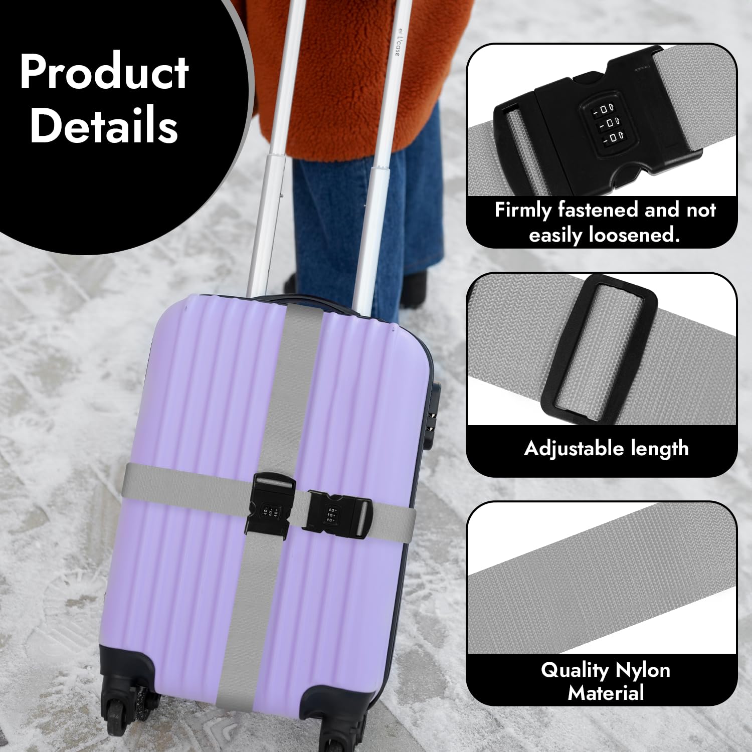 Storite 4 Pack Luggage Strap Belt with Number Lock (Grey) 1