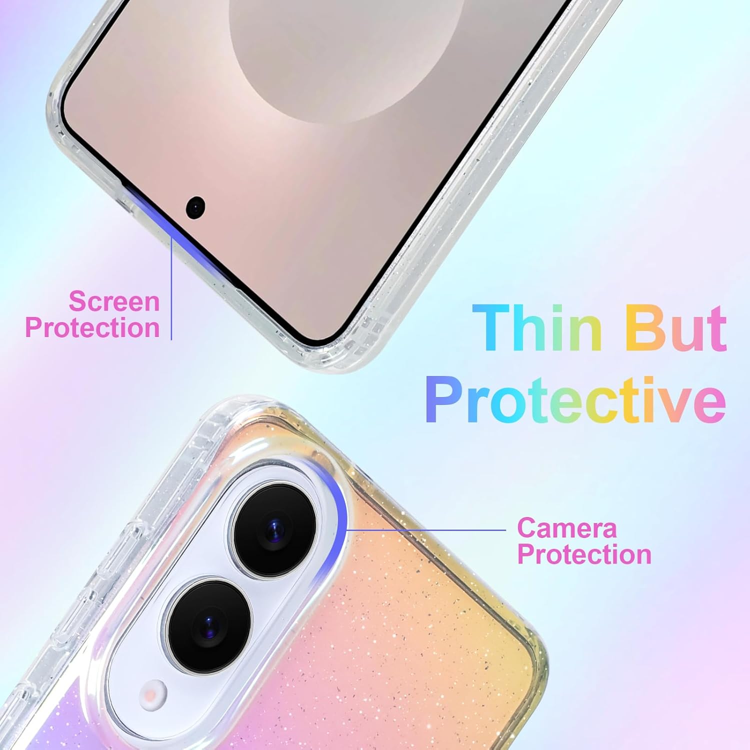 Glitter Case for Samsung Galaxy S25 Edge Case for Women Girls [ Compatible with Magsafe ] Clear Cute Girly Aesthetic Iridescent Rainbow Sparkly Bling Magnetic Phone Cover, Gradient Colors - Image 4